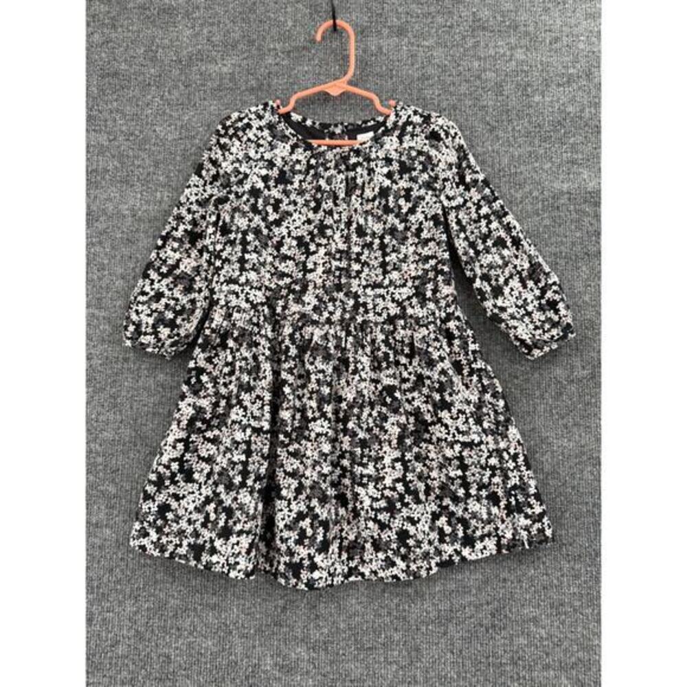 Baby Gap Girls Ditsy Floral Drop Waist Dress Size 4 Black Pink Lined 100% Cotton
